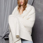 Cashmere Aran Throw Blanket in Cream