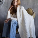 Cashmere Aran Throw Blanket in Cream