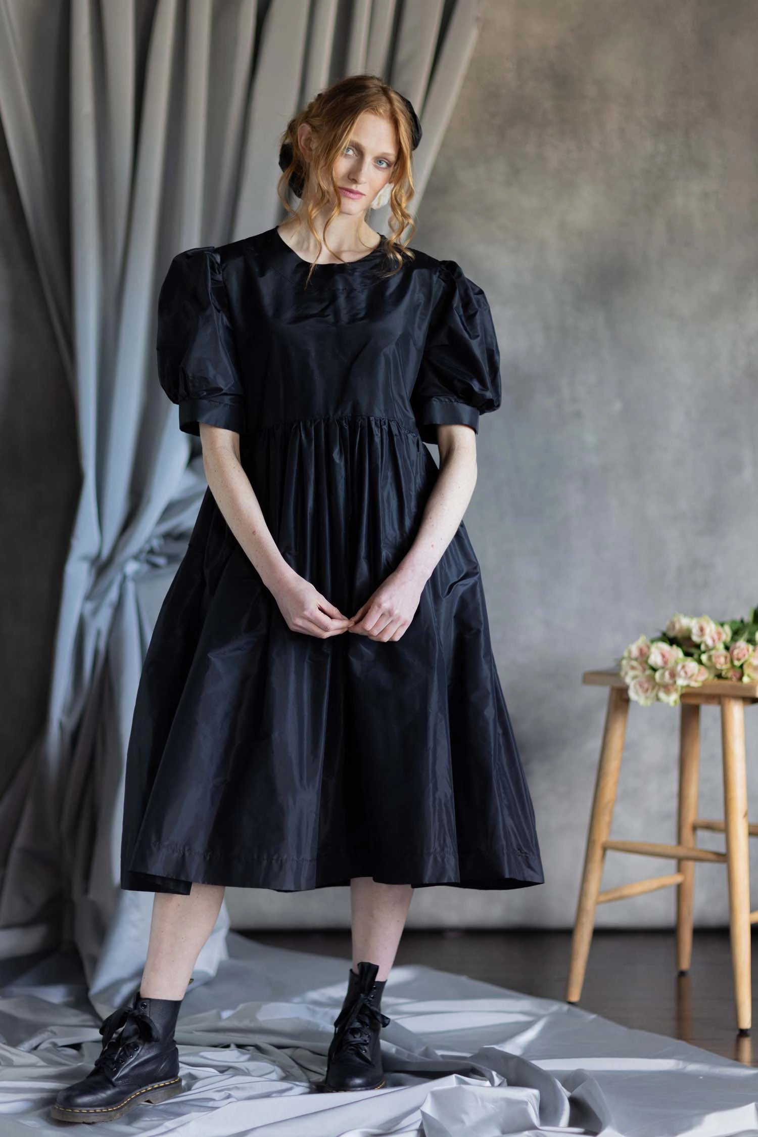 Silk Taffeta Dress in Black