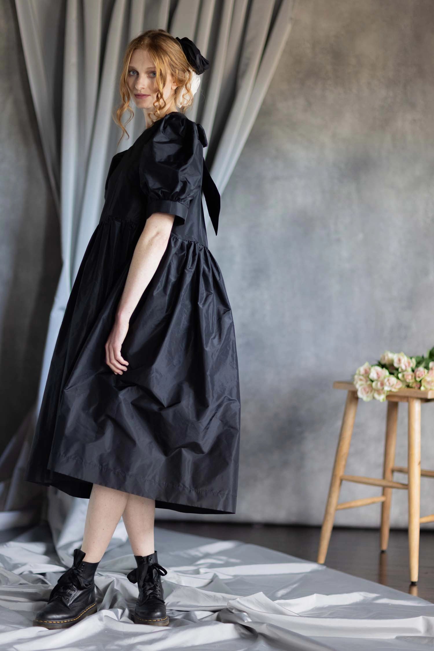 Silk Taffeta Dress in Black