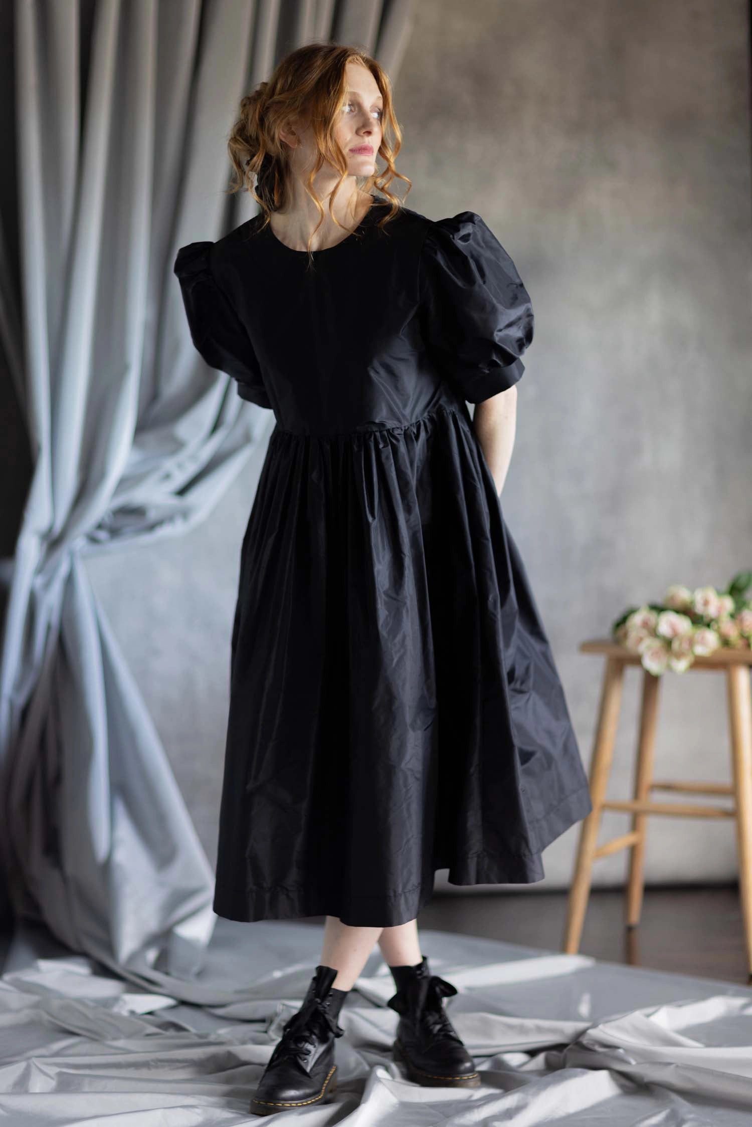 Silk Taffeta Dress in Black