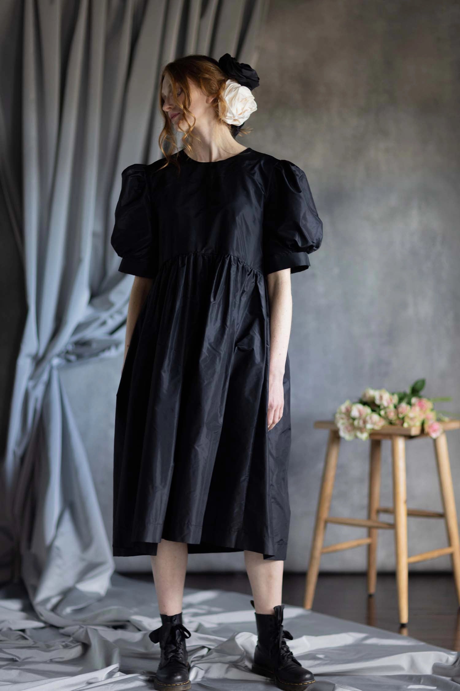 Silk Taffeta Dress in Black