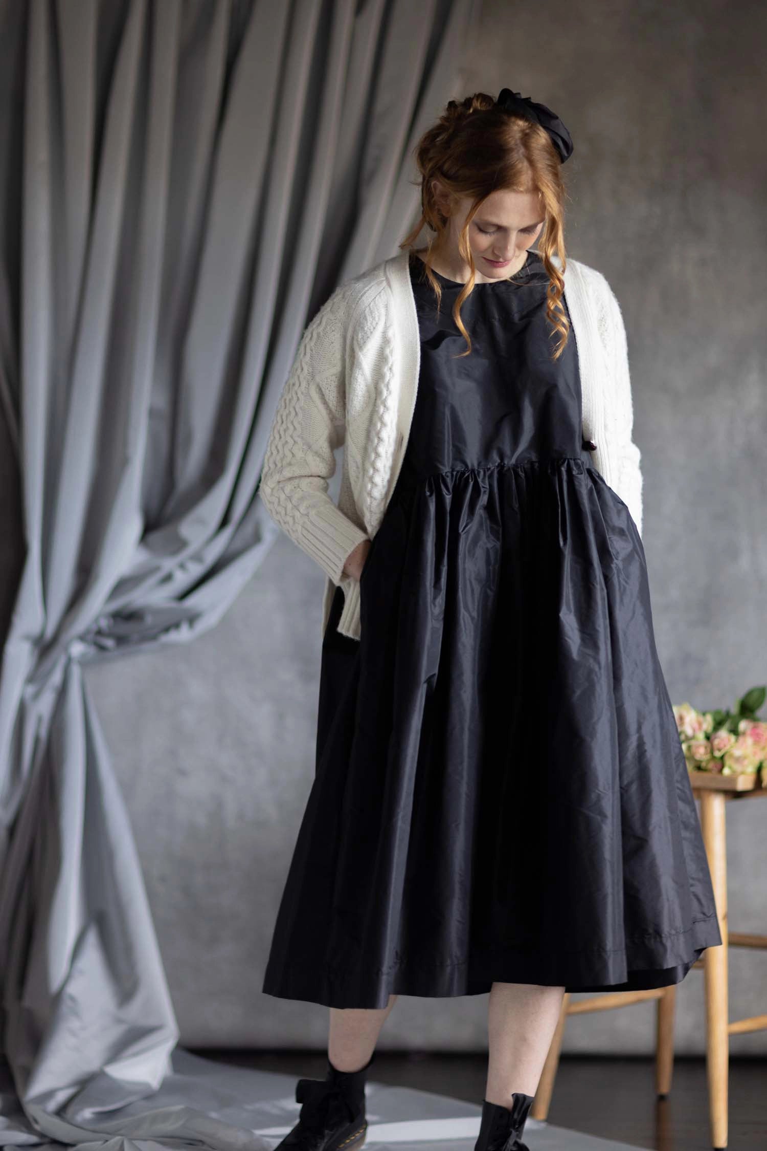 Silk Taffeta Dress in Black