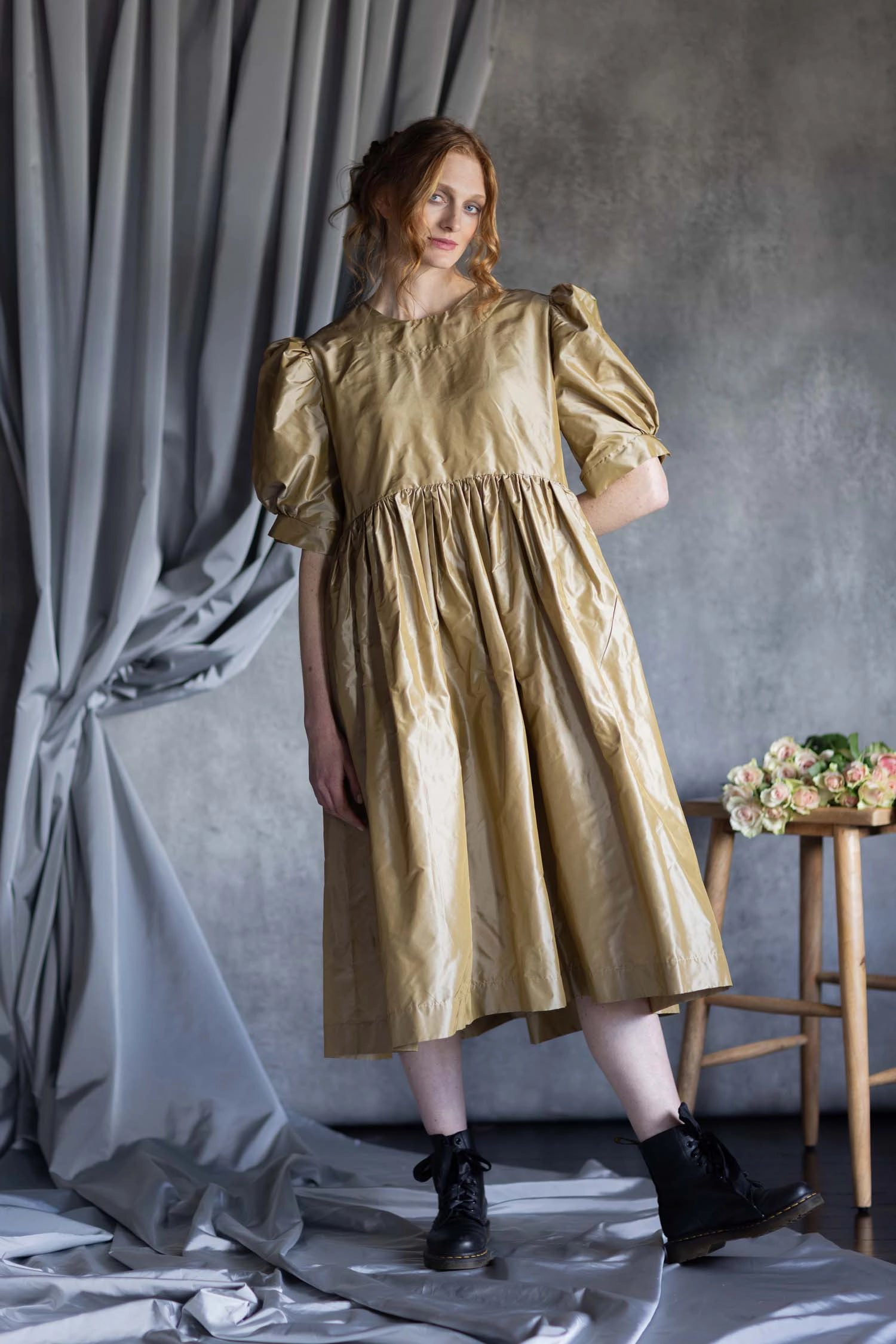Silk Taffeta Dress in Gold