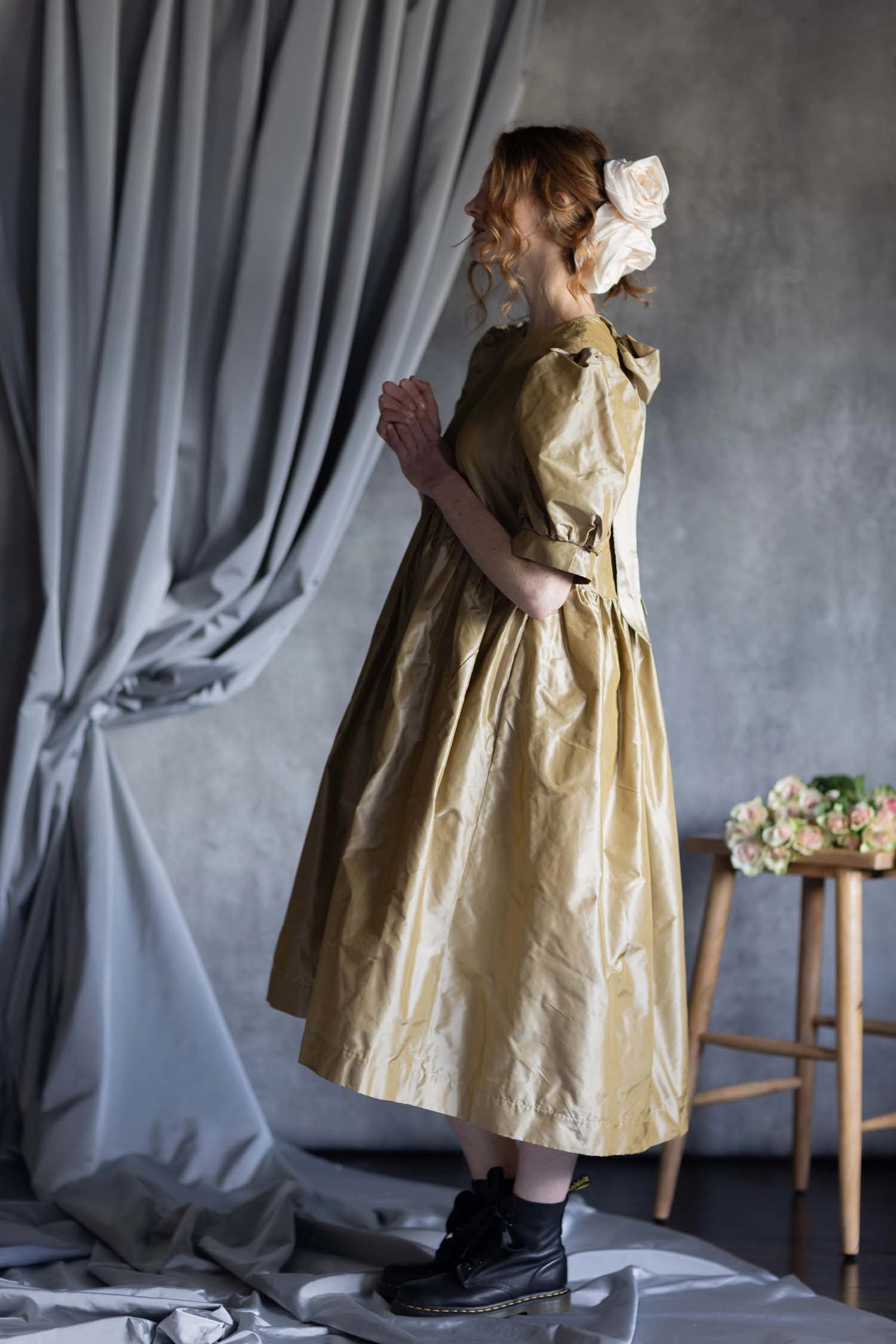 Silk Taffeta Dress in Gold