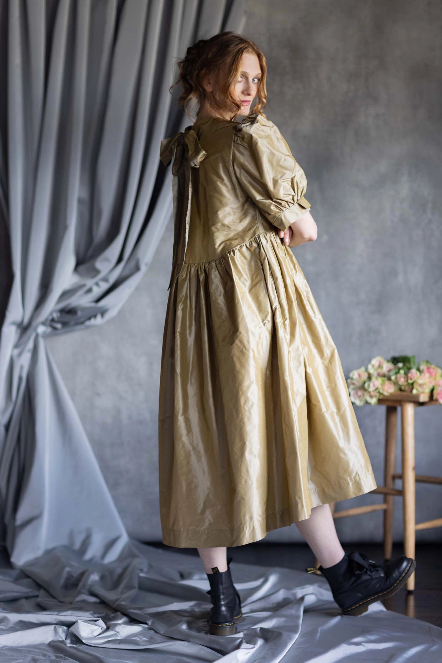 Silk Taffeta Dress in Gold