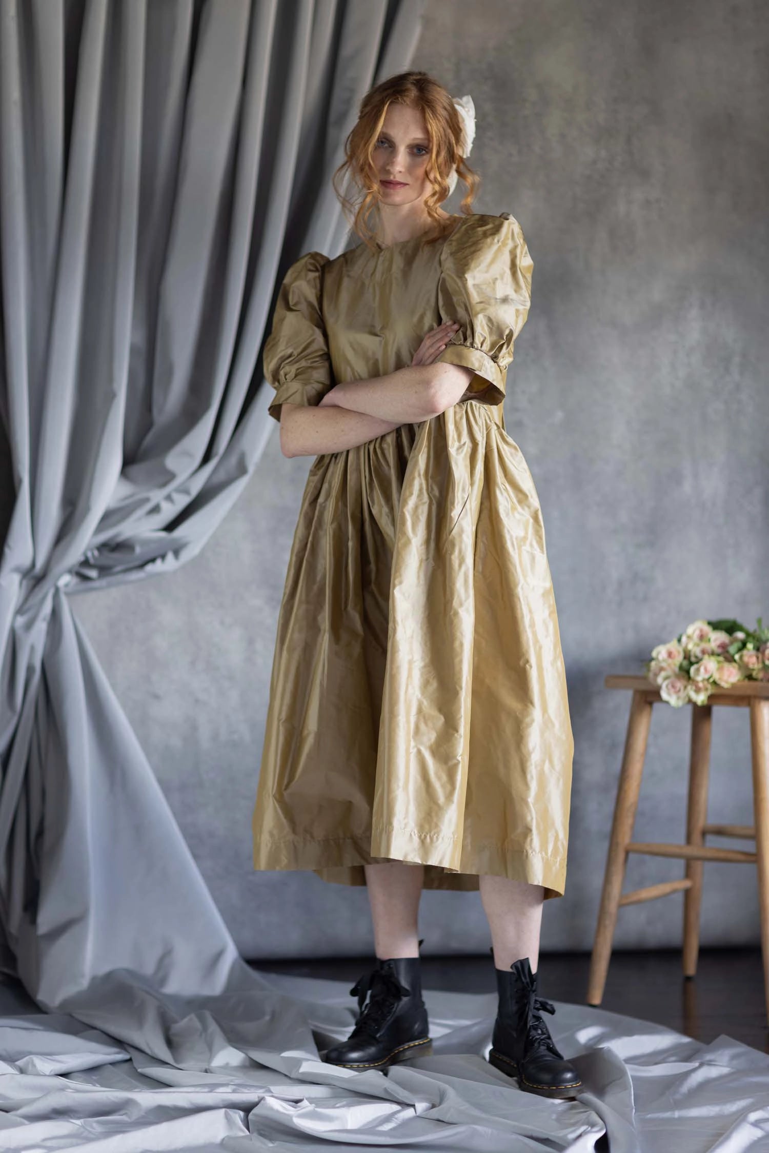 Silk Taffeta Dress in Gold