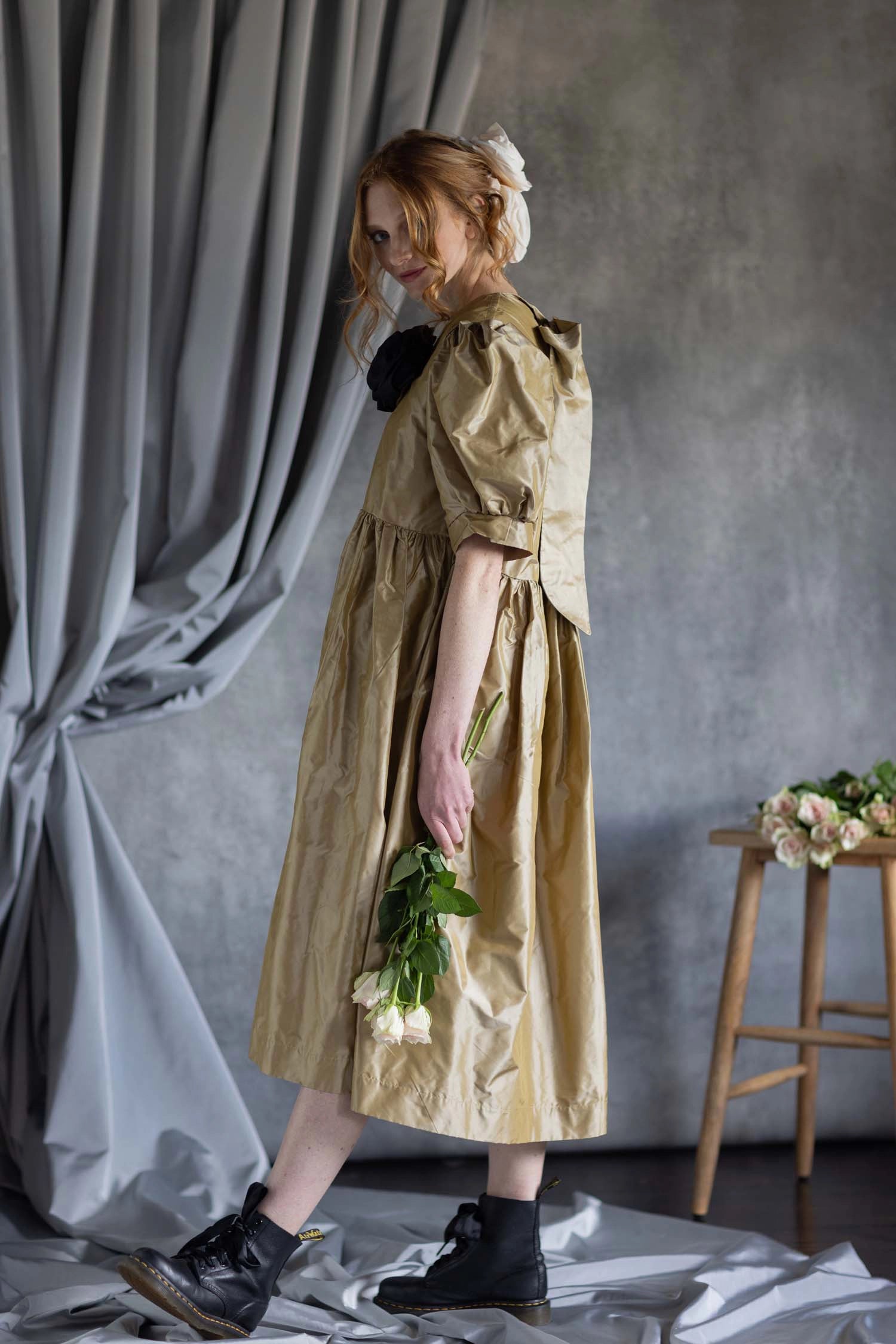 Silk Taffeta Dress in Gold
