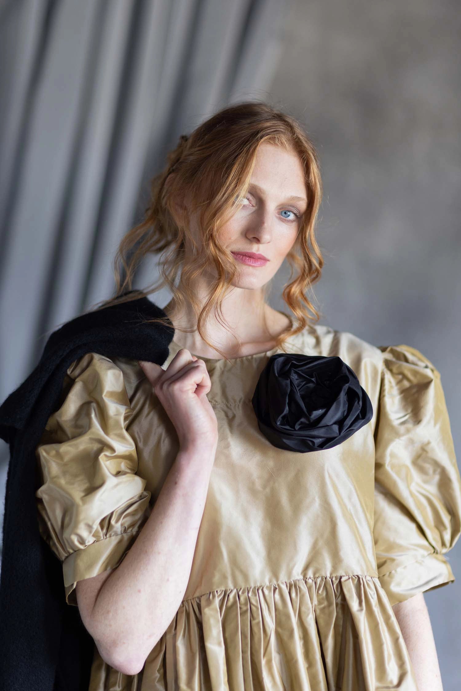 Silk Taffeta Dress in Gold