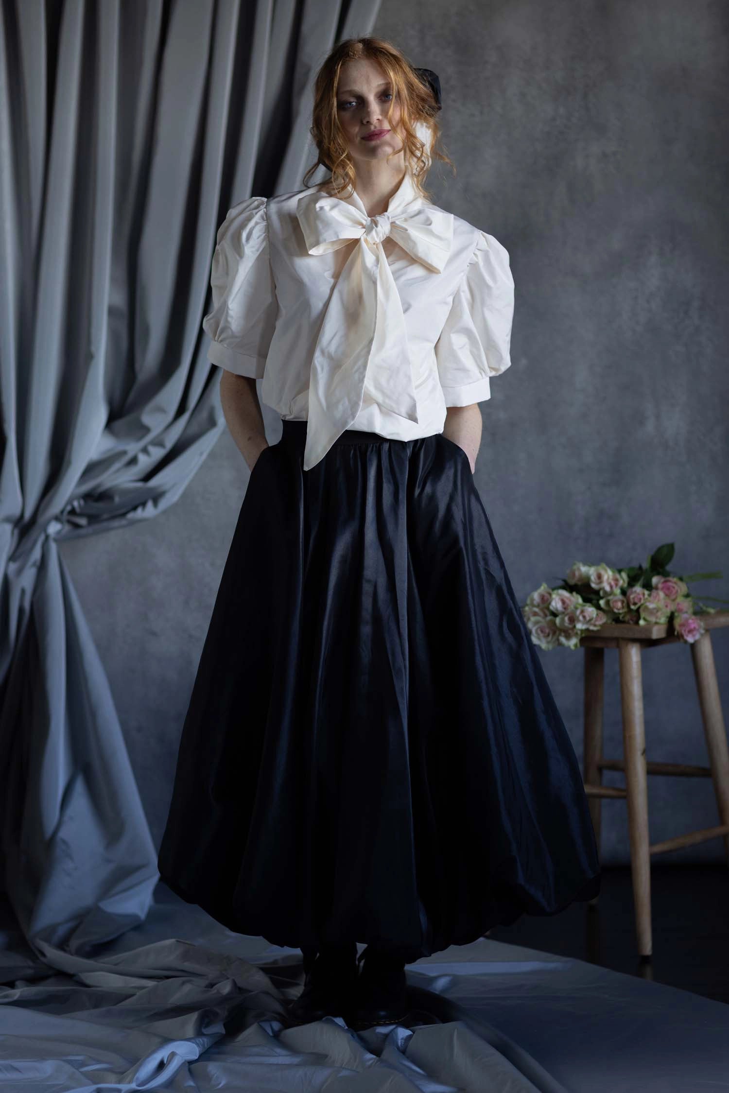 Black Silk Taffeta Balloon Skirt Formal