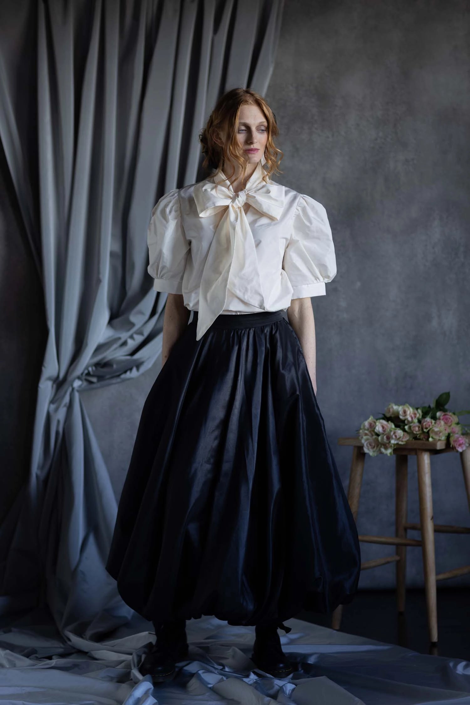 Black Silk Taffeta Balloon Skirt Formal