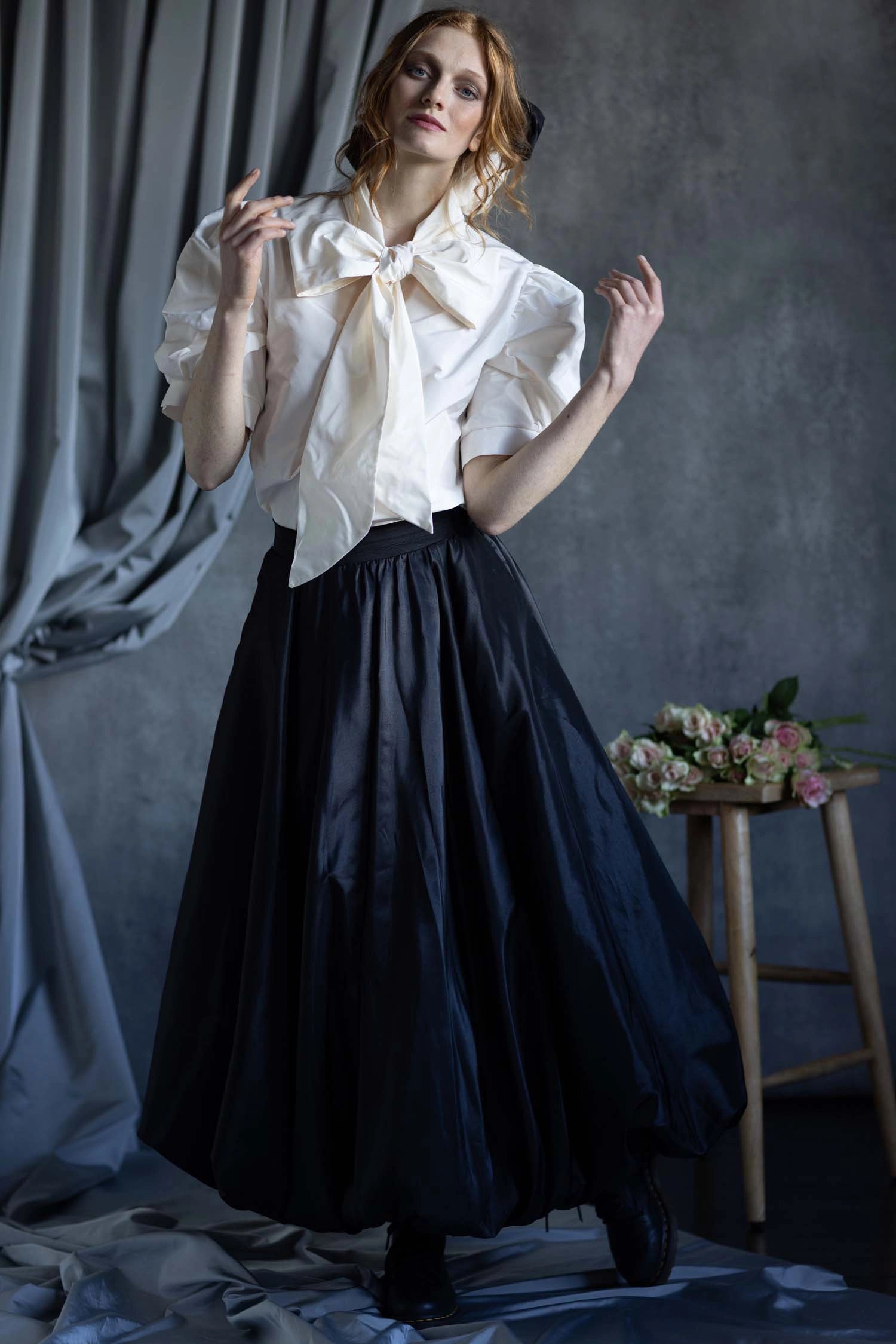 Black Silk Taffeta Balloon Skirt Formal