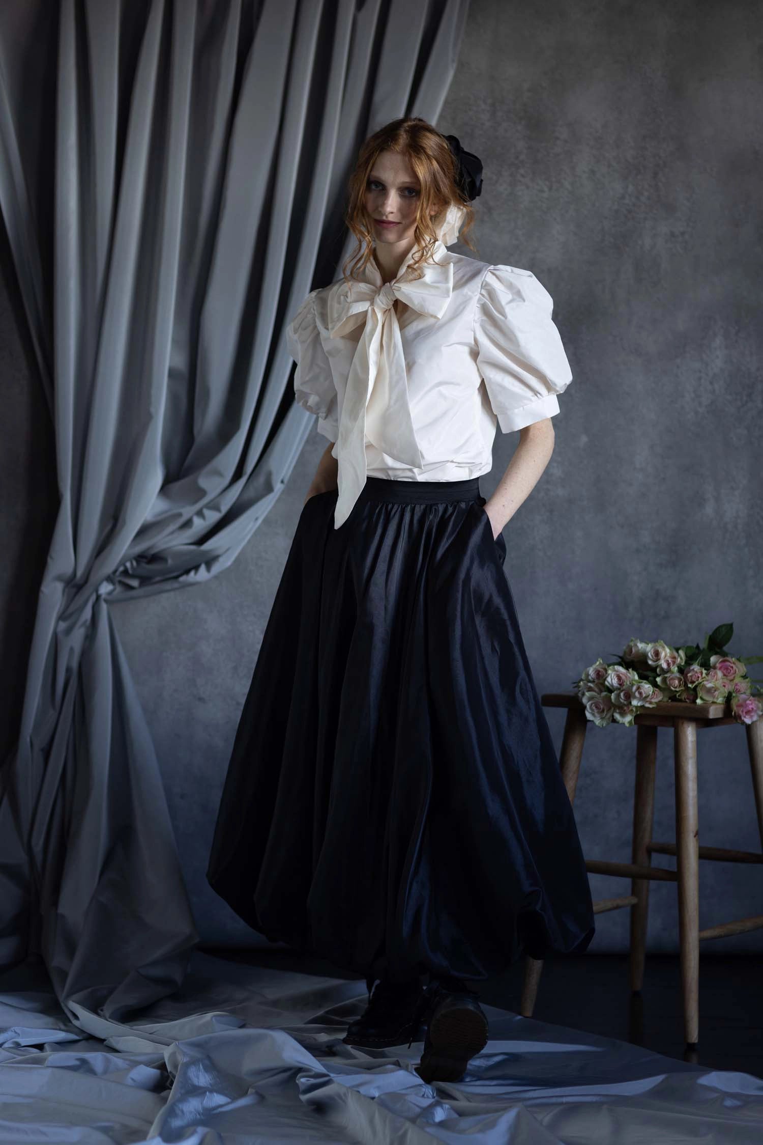 Black Silk Taffeta Balloon Skirt Formal