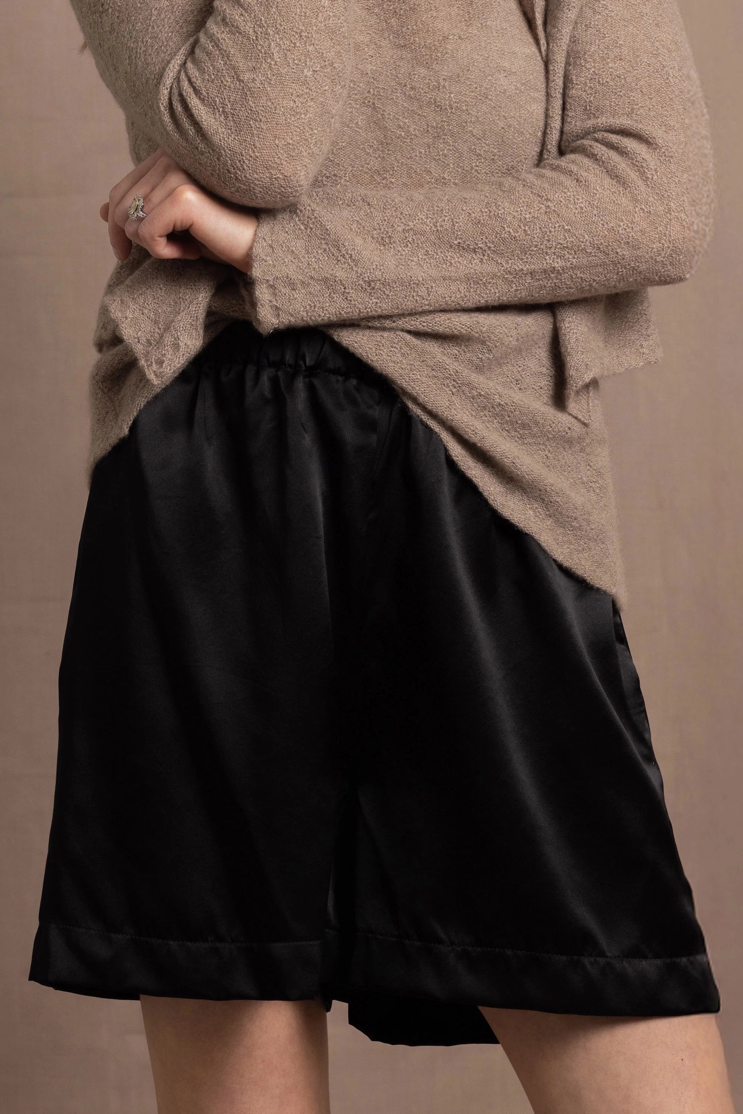 100% pure silk shorts in black