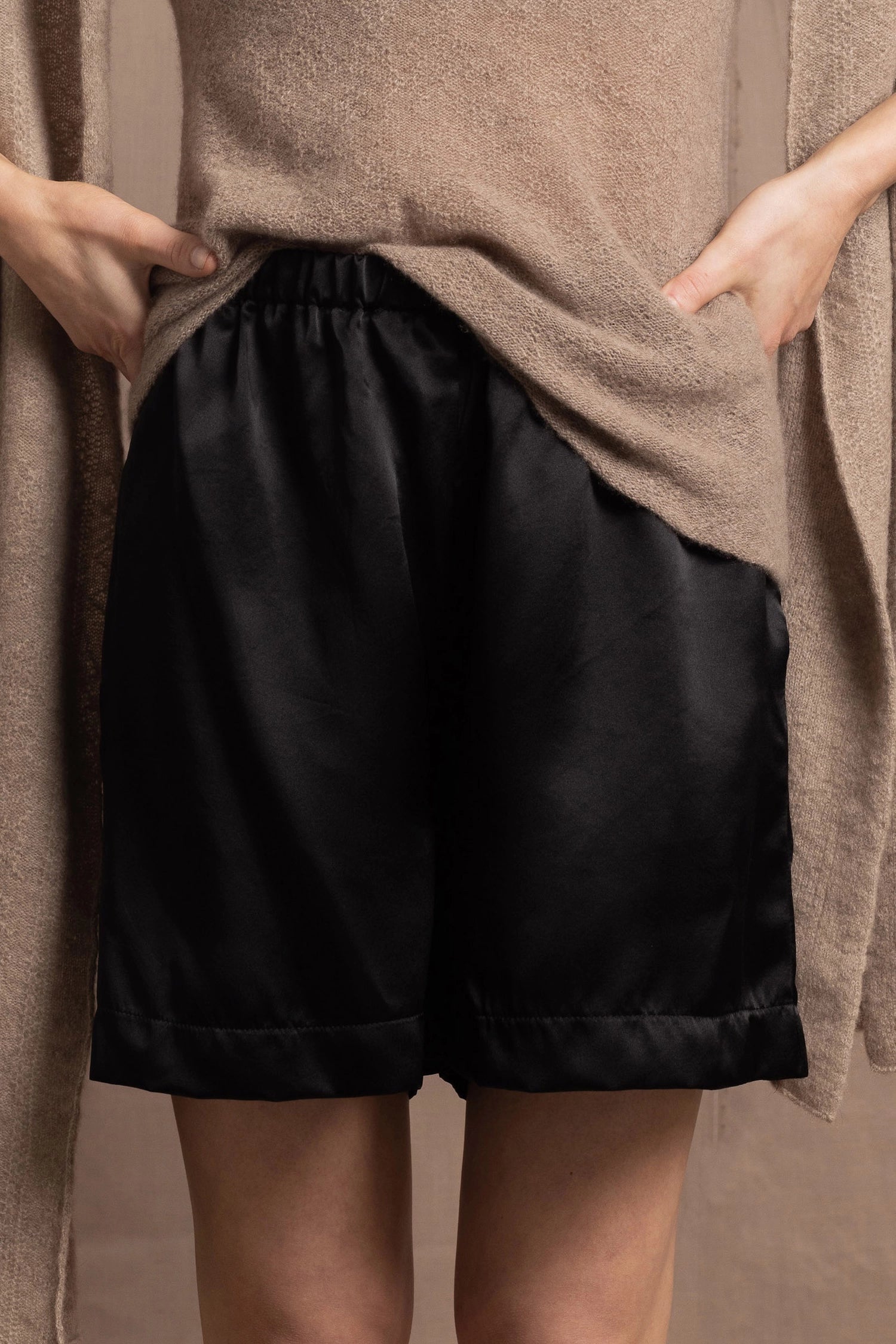 100% pure silk shorts in black