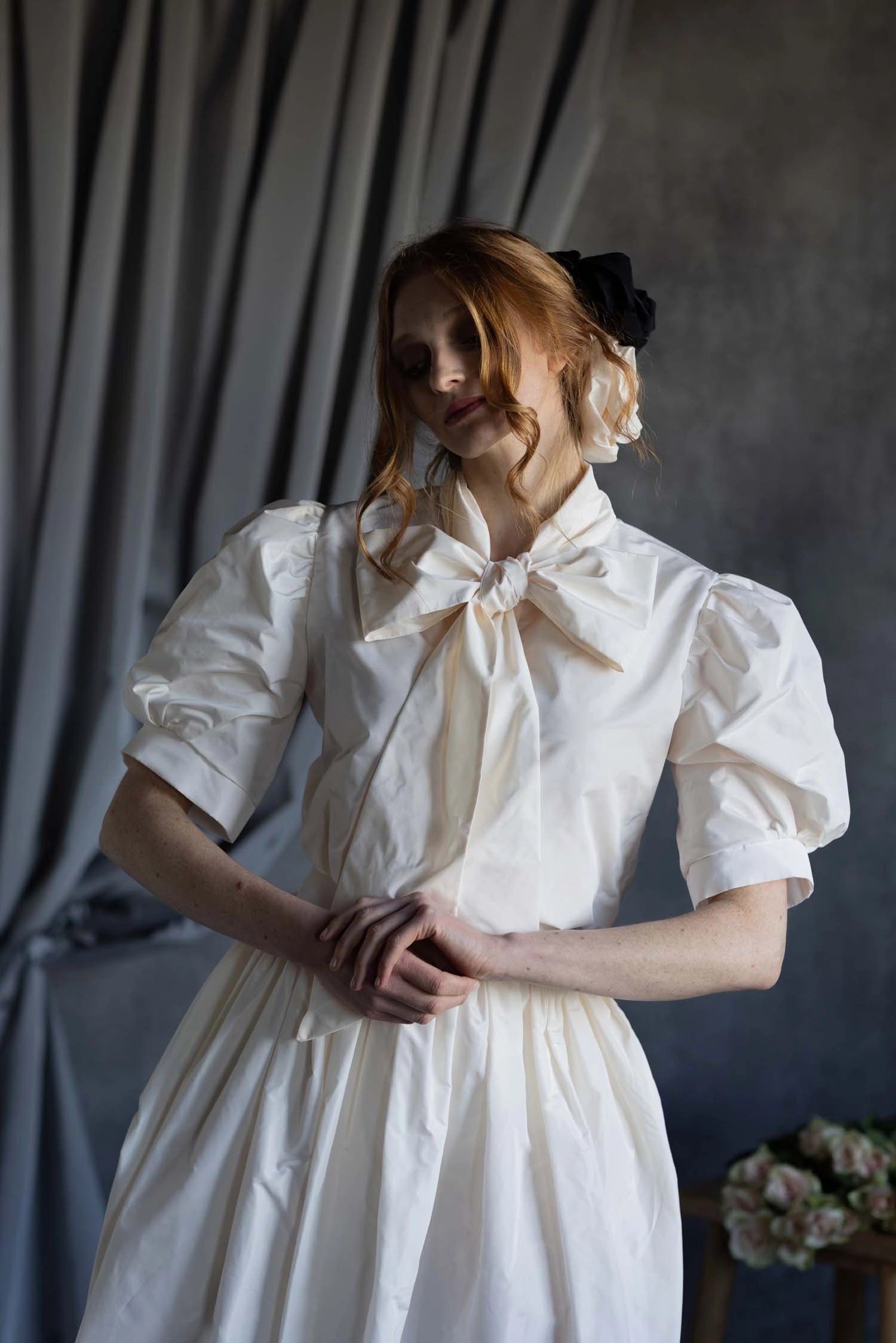 Silk Tafetta Bow Blouse