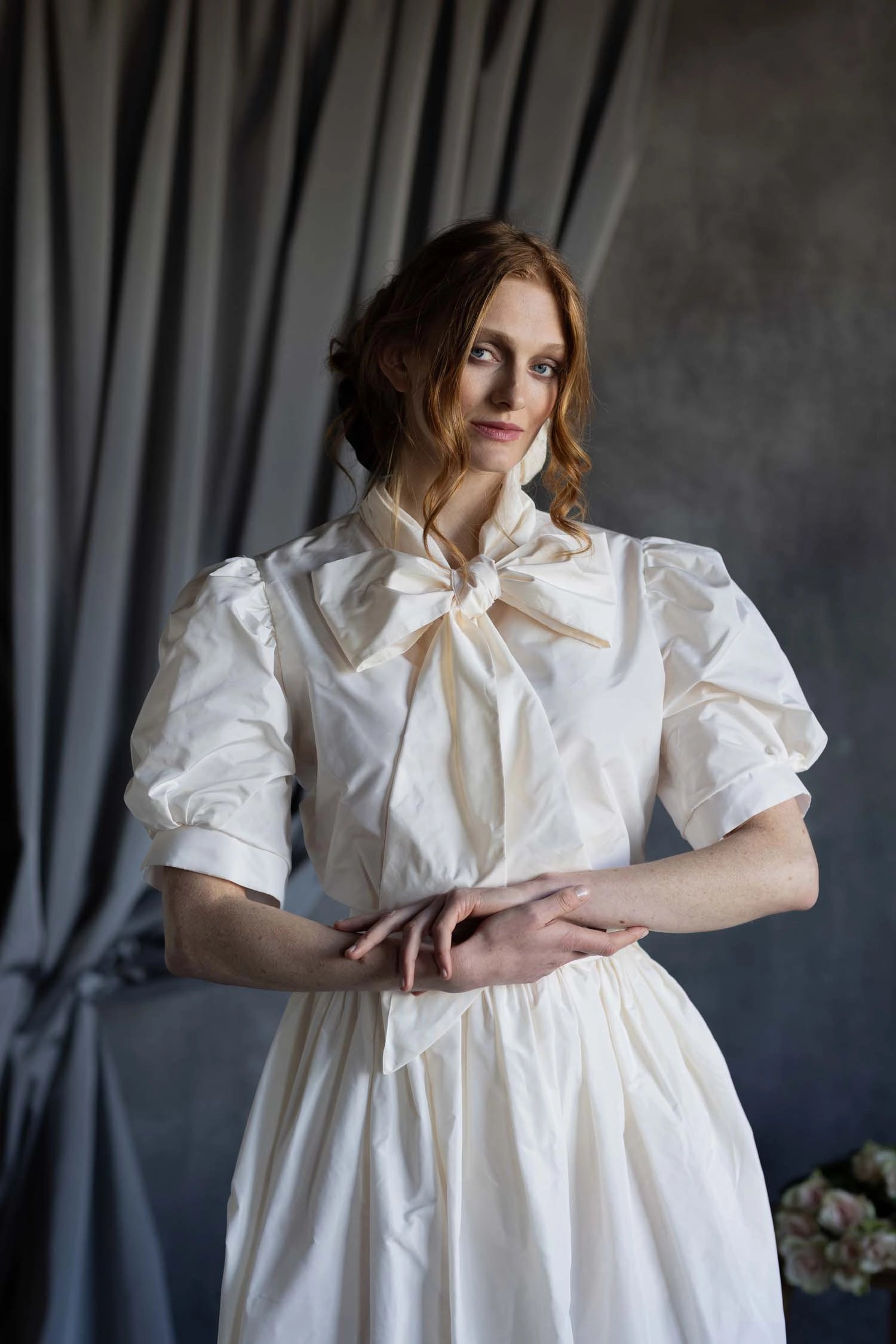 Silk Tafetta Bow Blouse