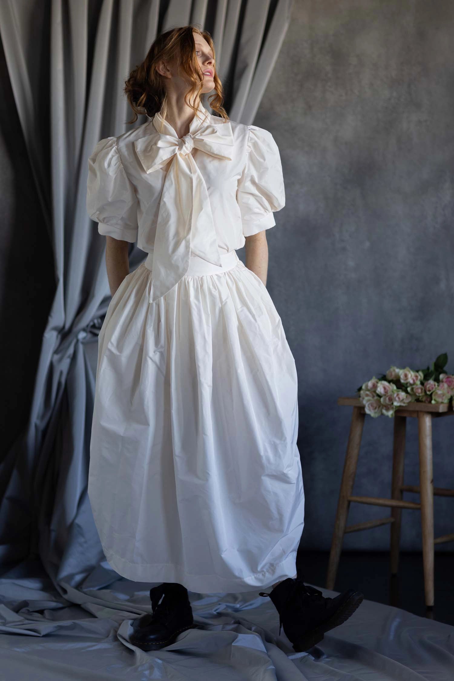 Silk Tafetta Bow Blouse