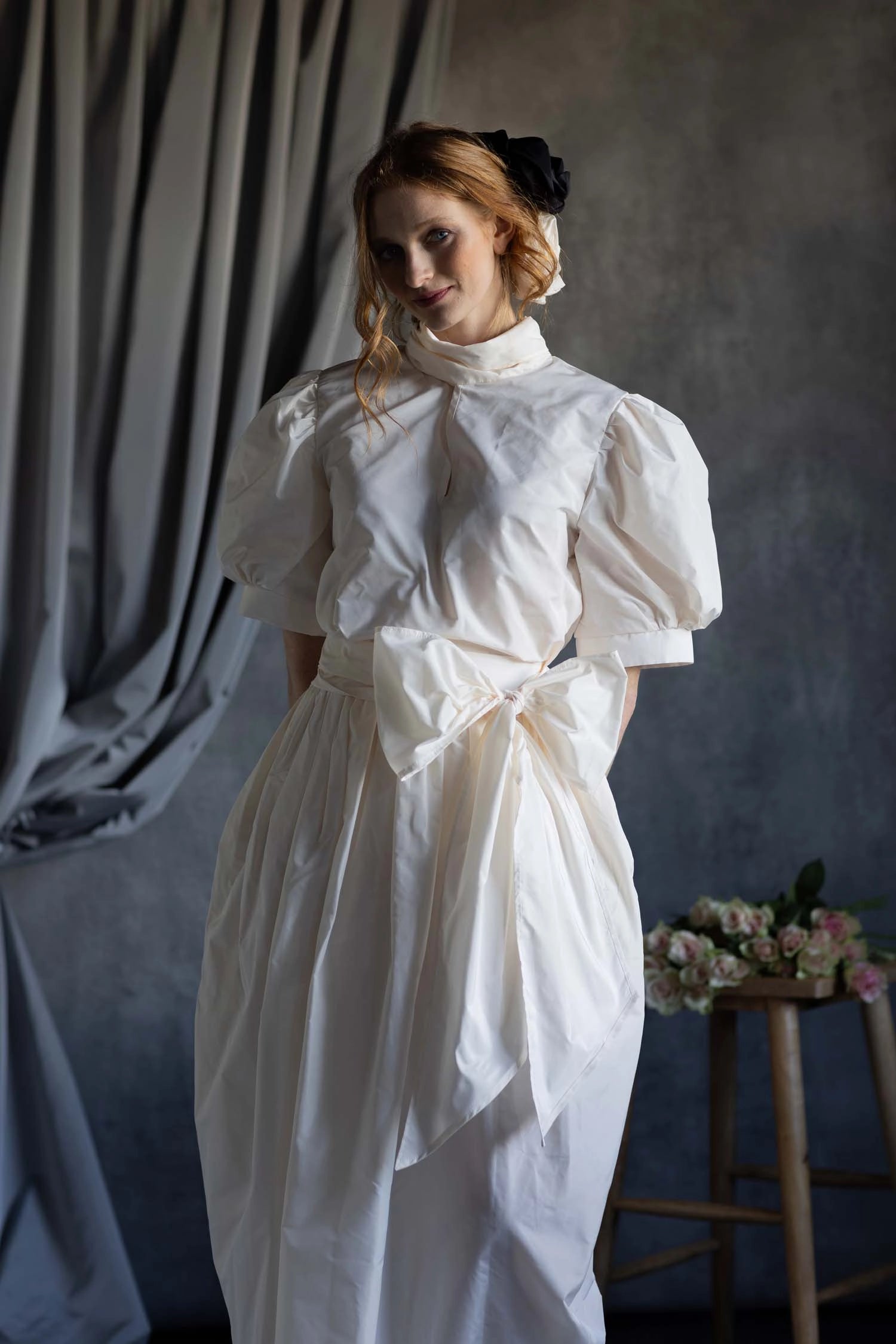 Silk Tafetta Bow Blouse