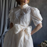 Silk Tafetta Bow Blouse