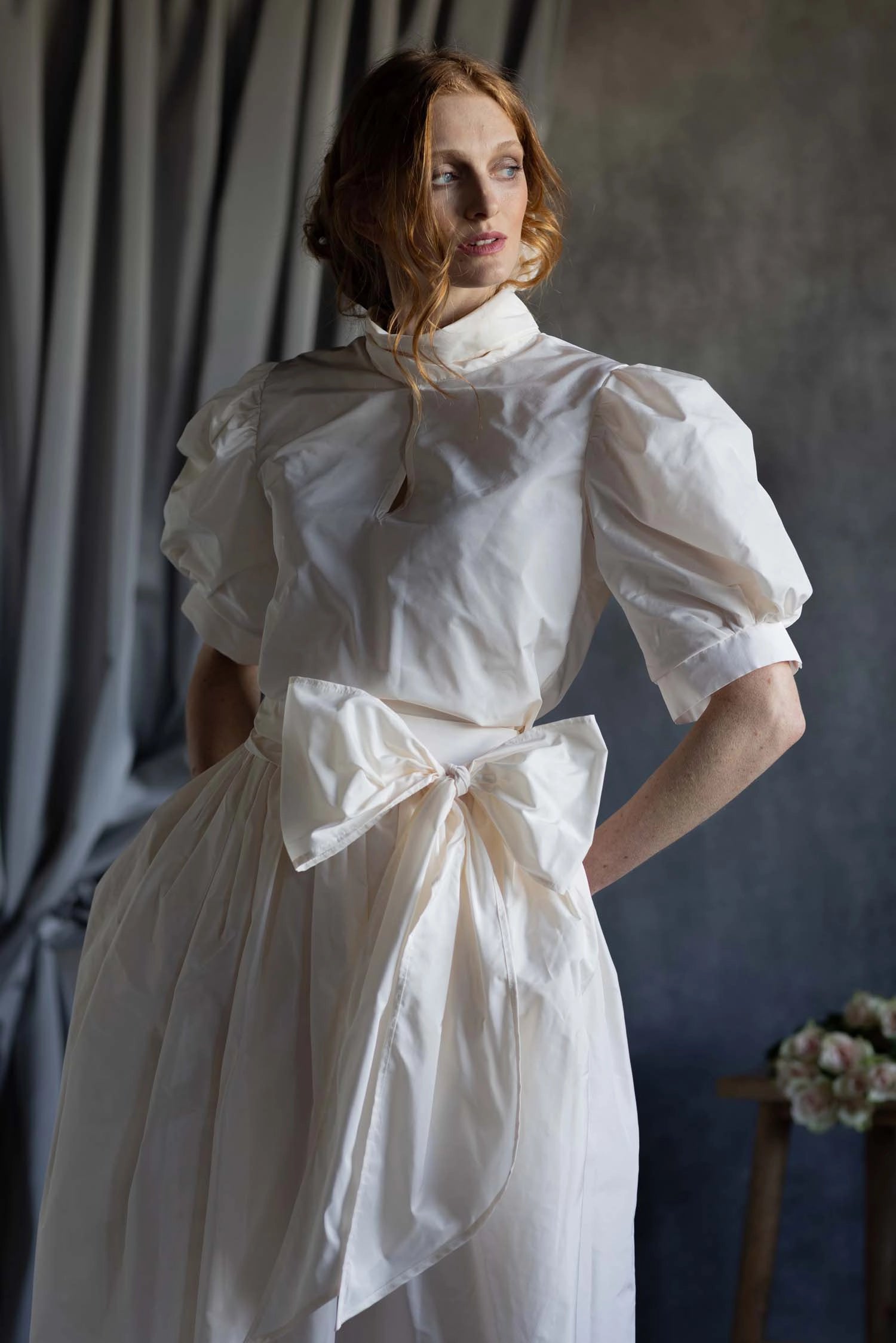 Silk Tafetta Bow Blouse