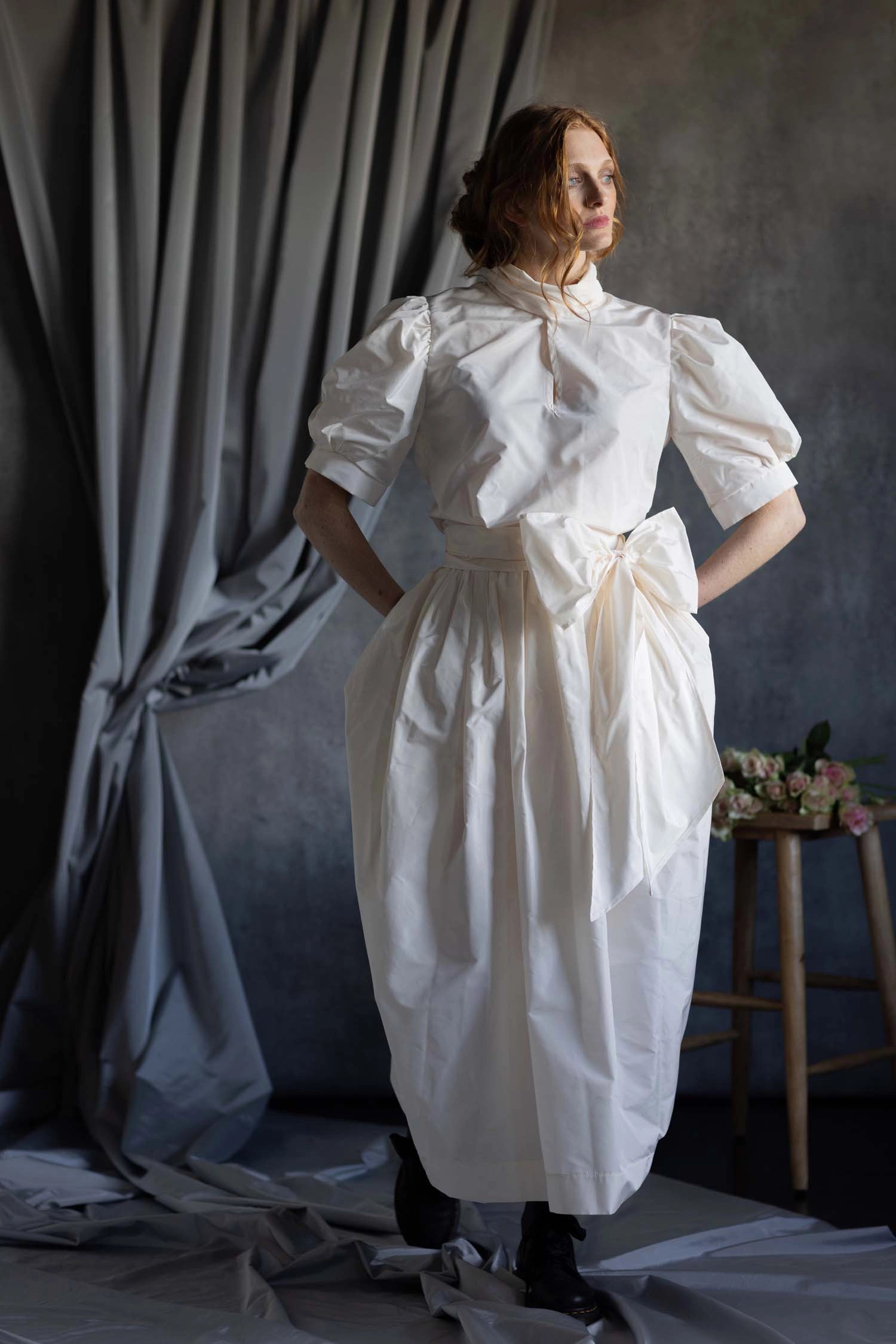 Silk Tafetta Bow Blouse