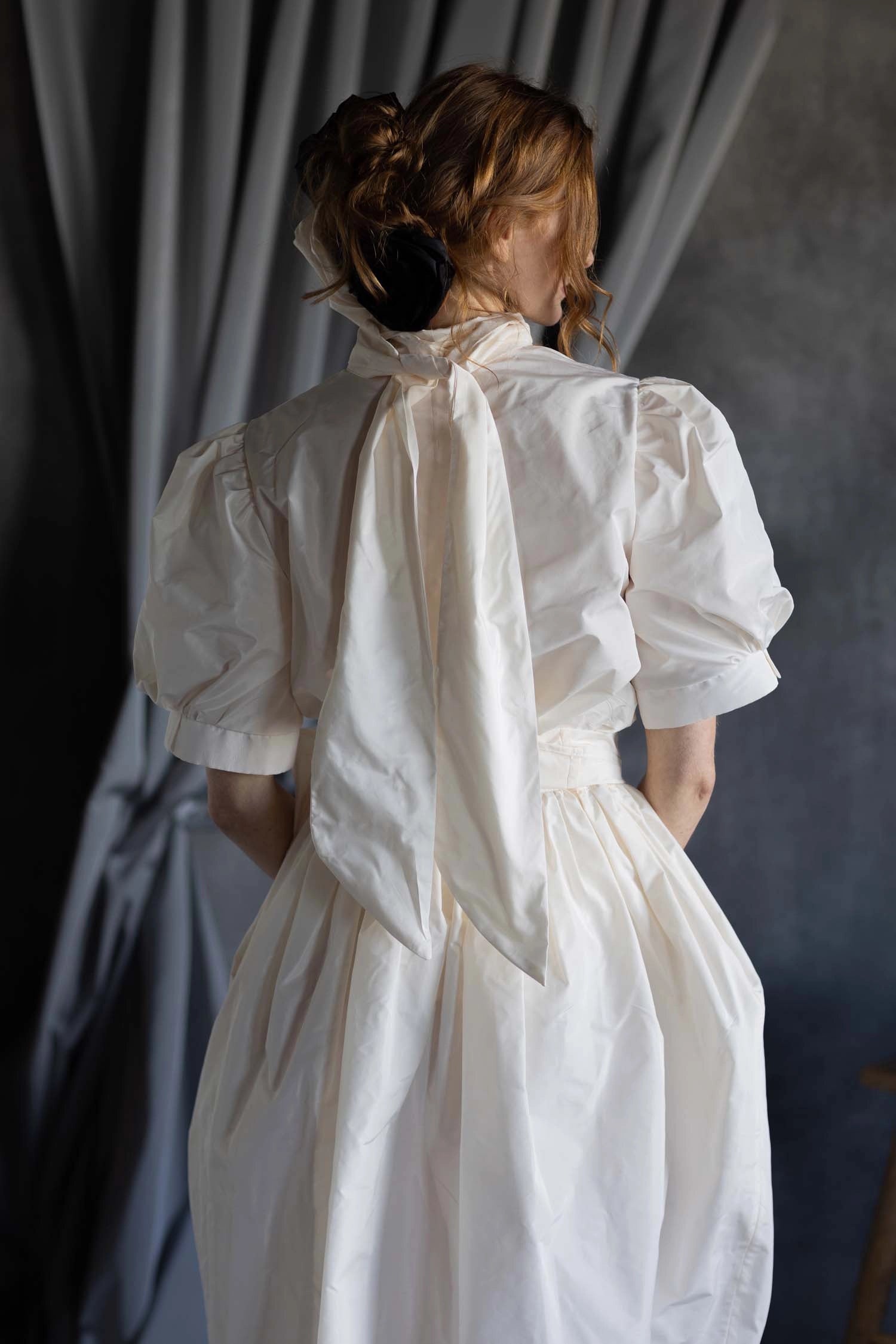 Silk Tafetta Bow Blouse