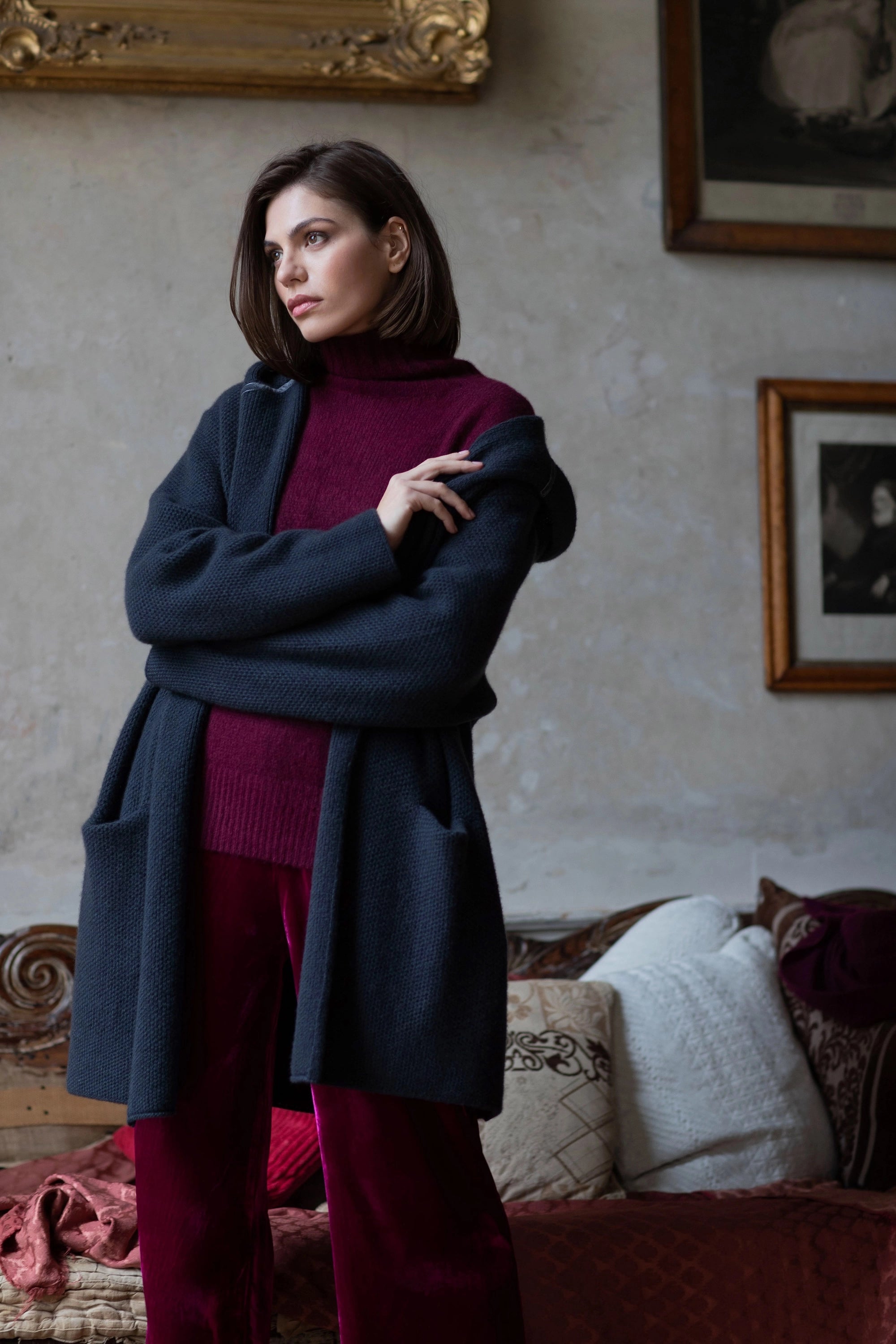 Luxury Hooded Cashmere Cardigan in Blue