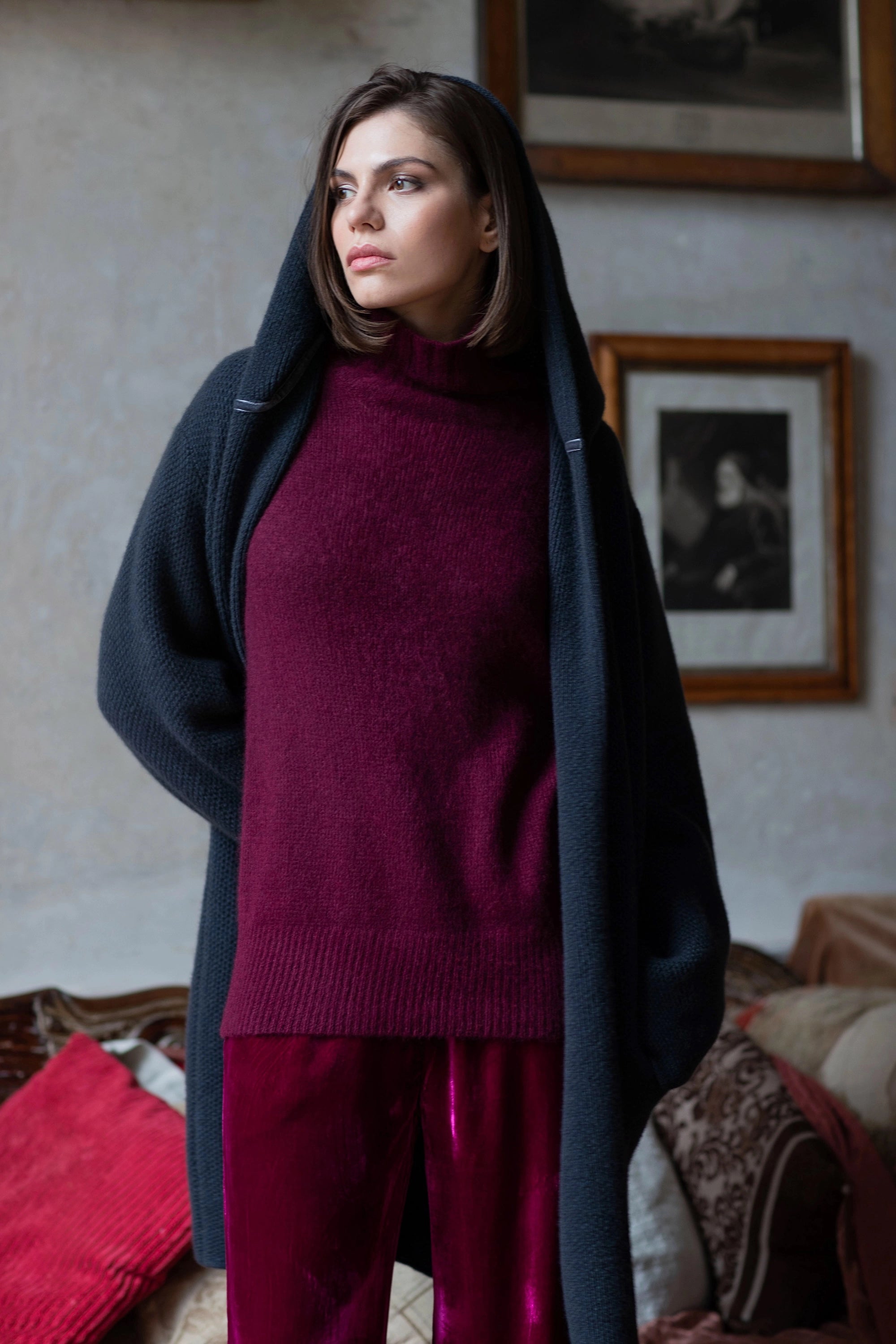 Luxury Hooded Cashmere Cardigan in Blue