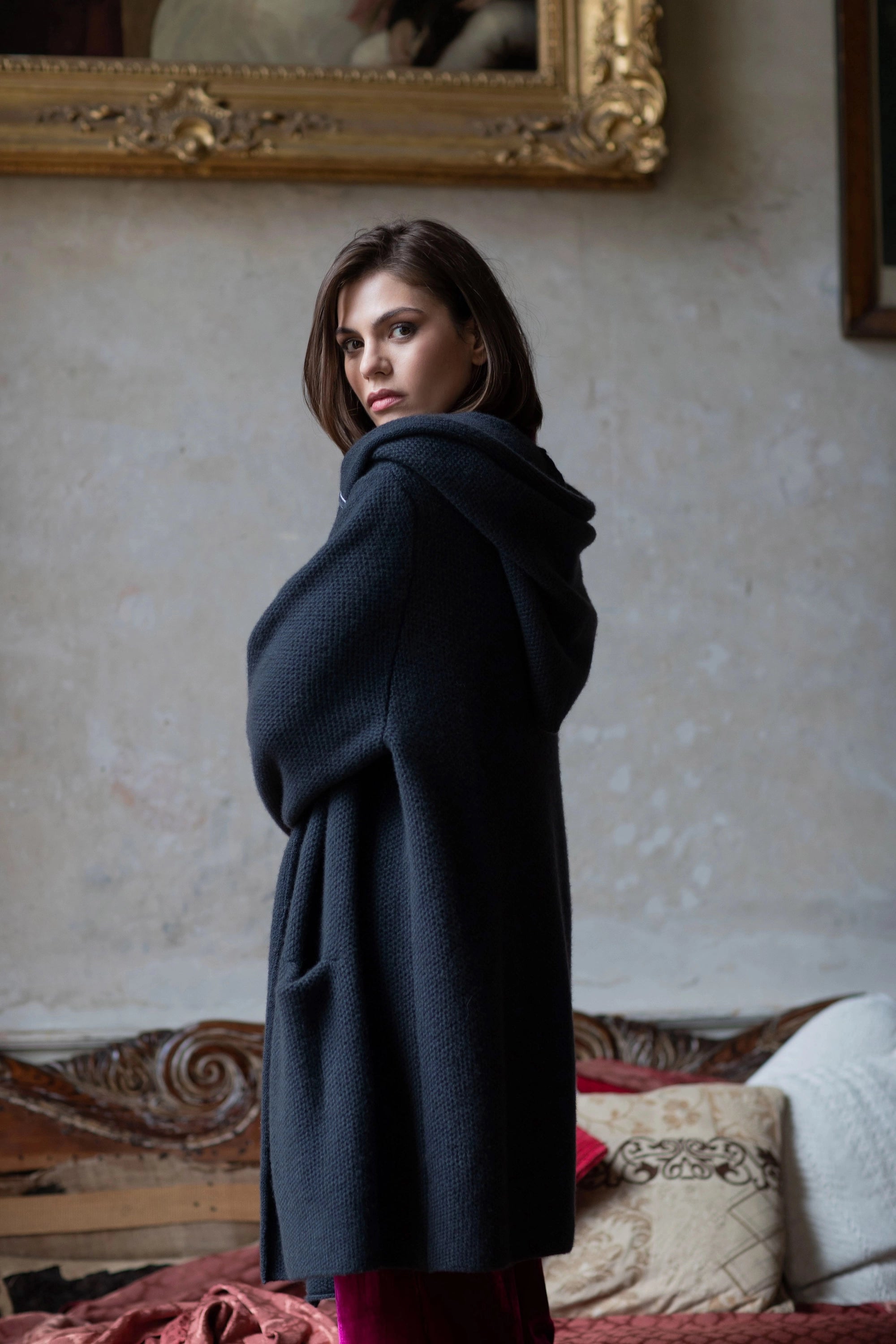 Luxury Hooded Cashmere Cardigan in Blue