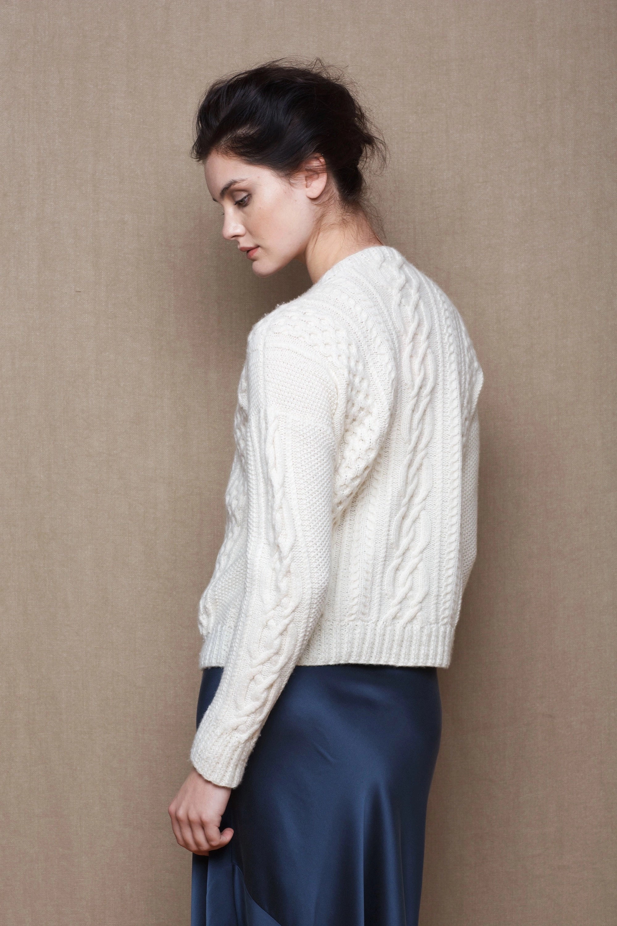 Cashmere Aran Irish Sweater in Cream
