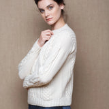 Cashmere Aran Irish Sweater in Cream