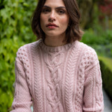Cashmere Aran Irish Sweater in Pink