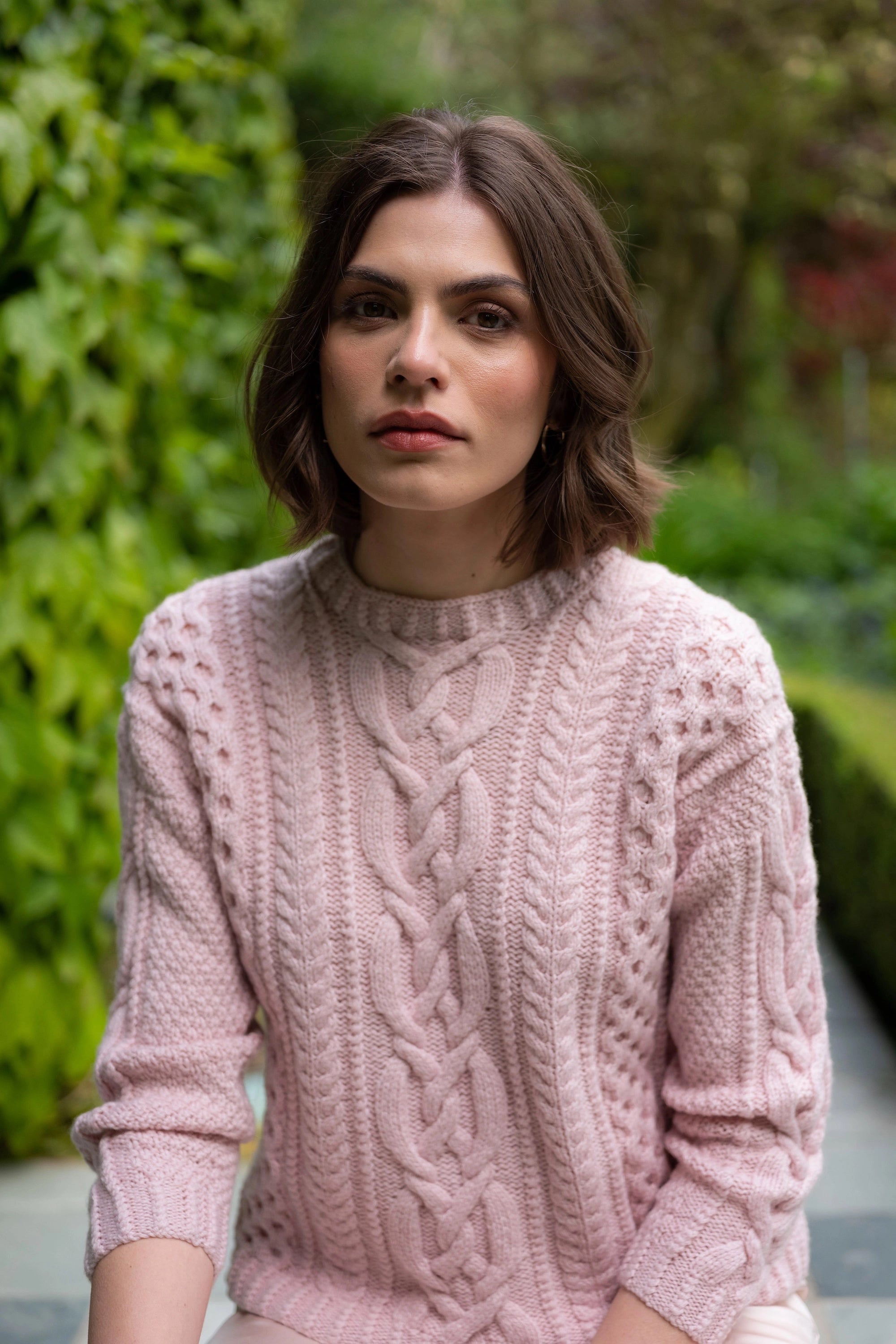 Cashmere Aran Irish Sweater in Pink