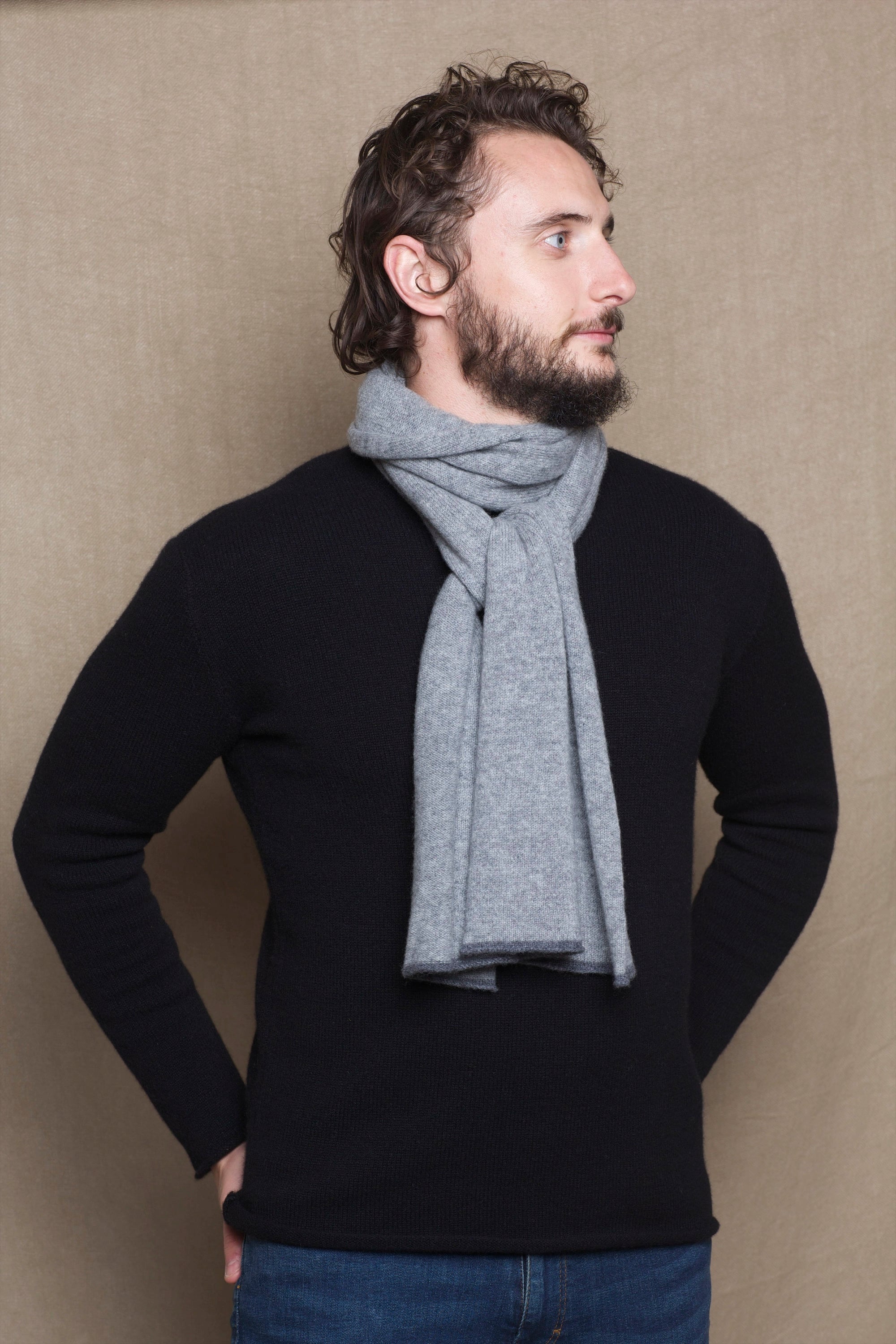 Luxury Mens Cashmere Scarf Grey