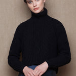 Handknit Irish Cashmere Aran Sweater in Black