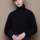 Handknit Irish Cashmere Aran Sweater in Black