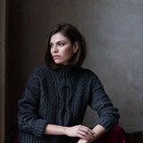 Handknit Irish Cashmere Aran Sweater Charcoal