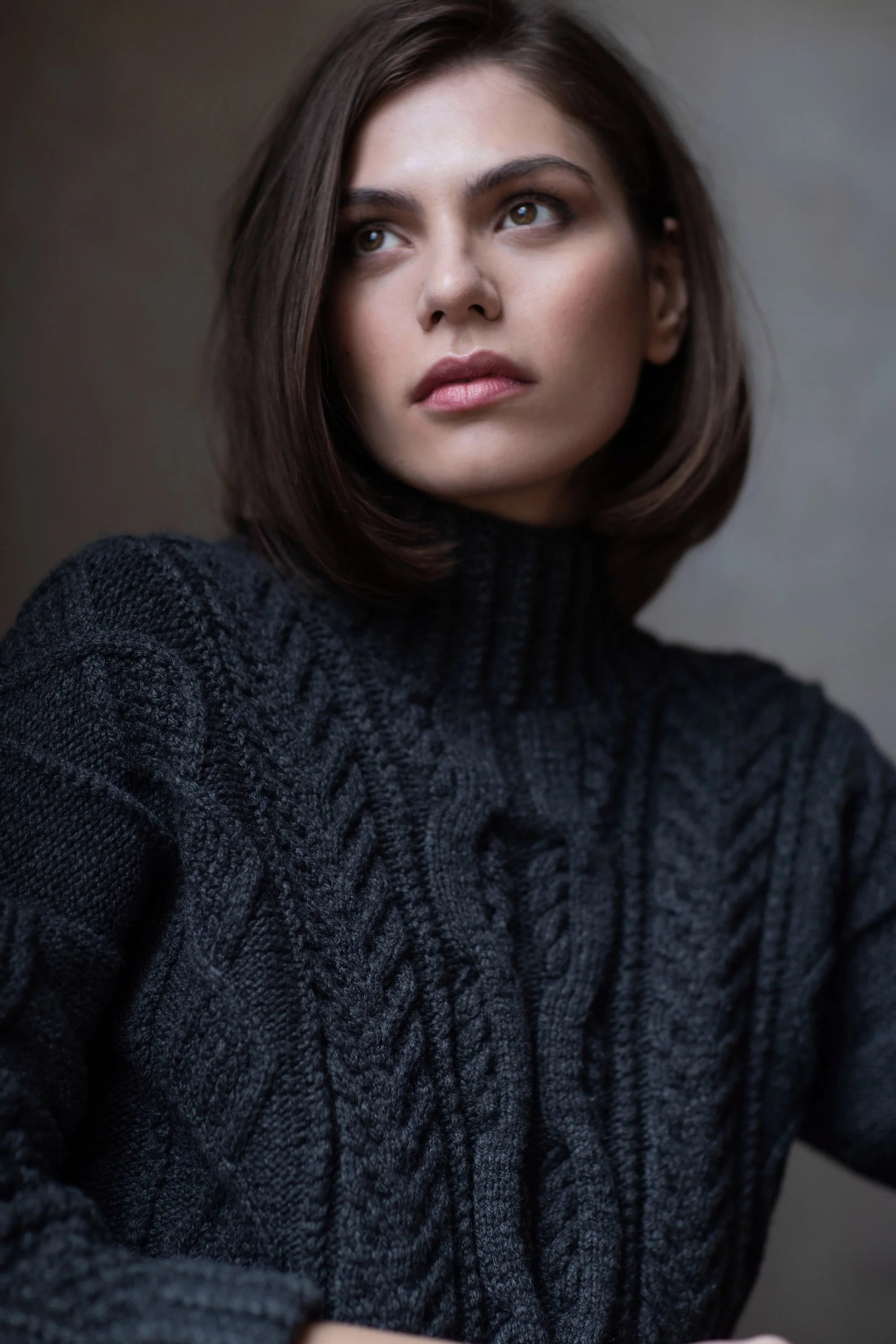 Handknit Irish Cashmere Aran Sweater Charcoal
