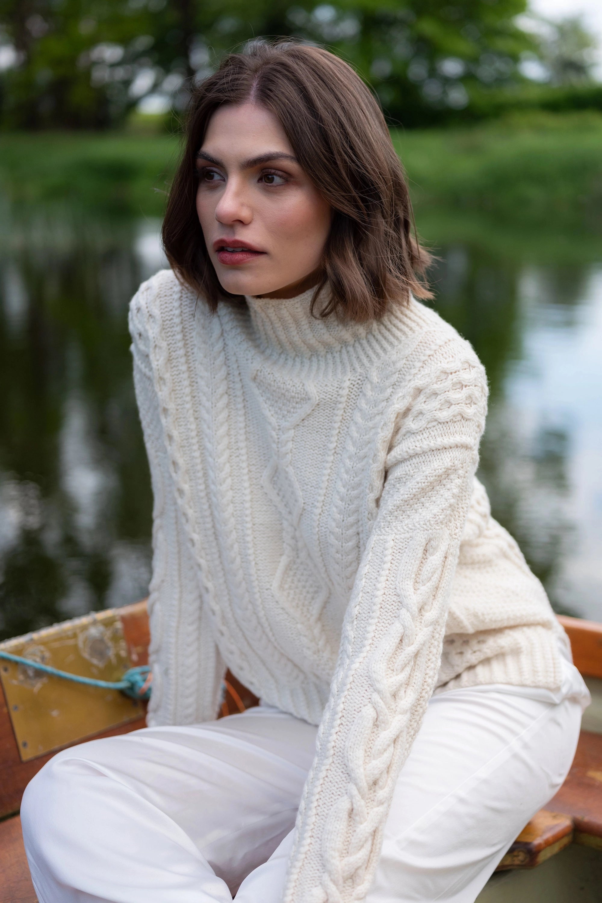 Handknit Irish Cashmere Aran Sweater Cream