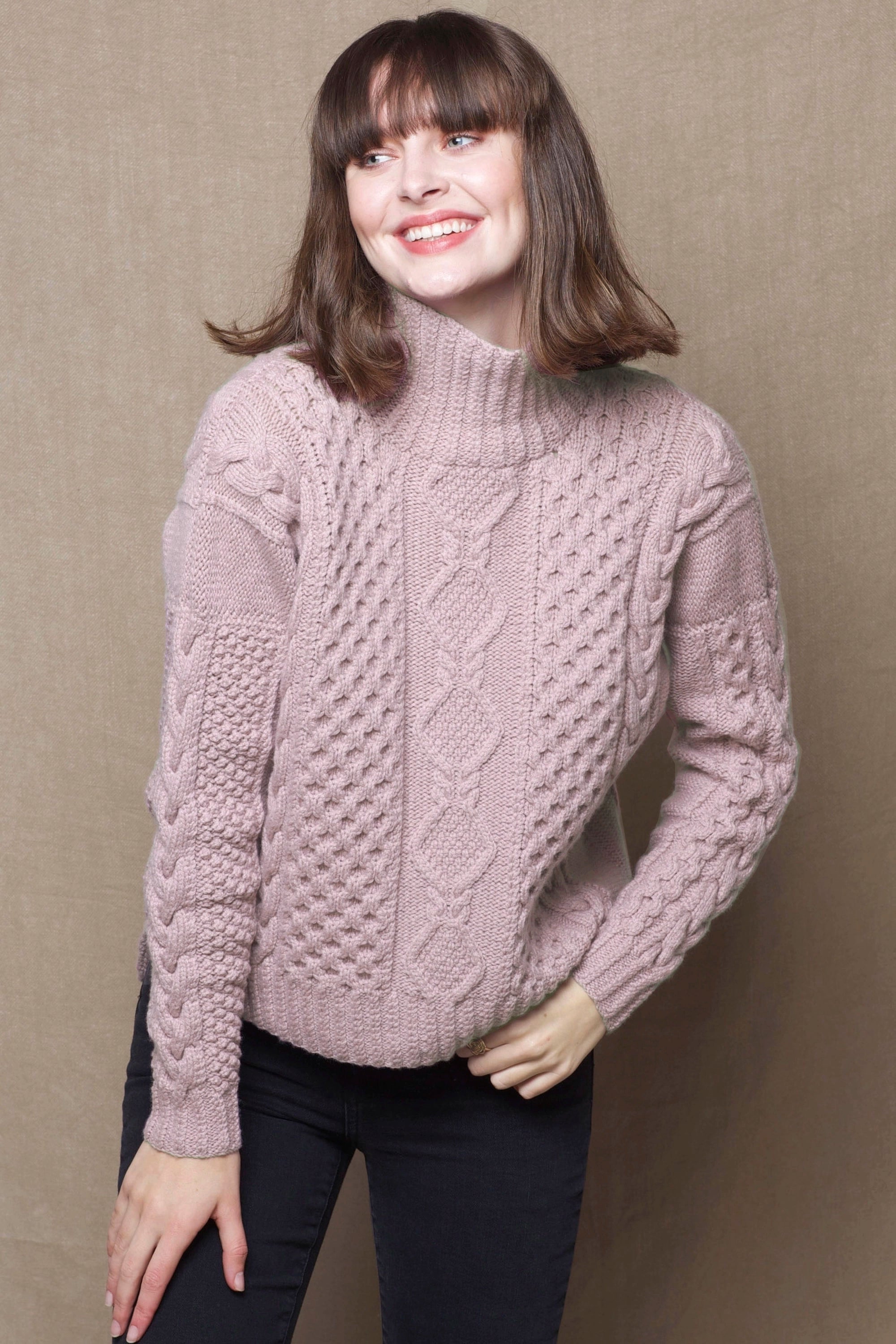 pure cashmere aran turtleneck sweater
