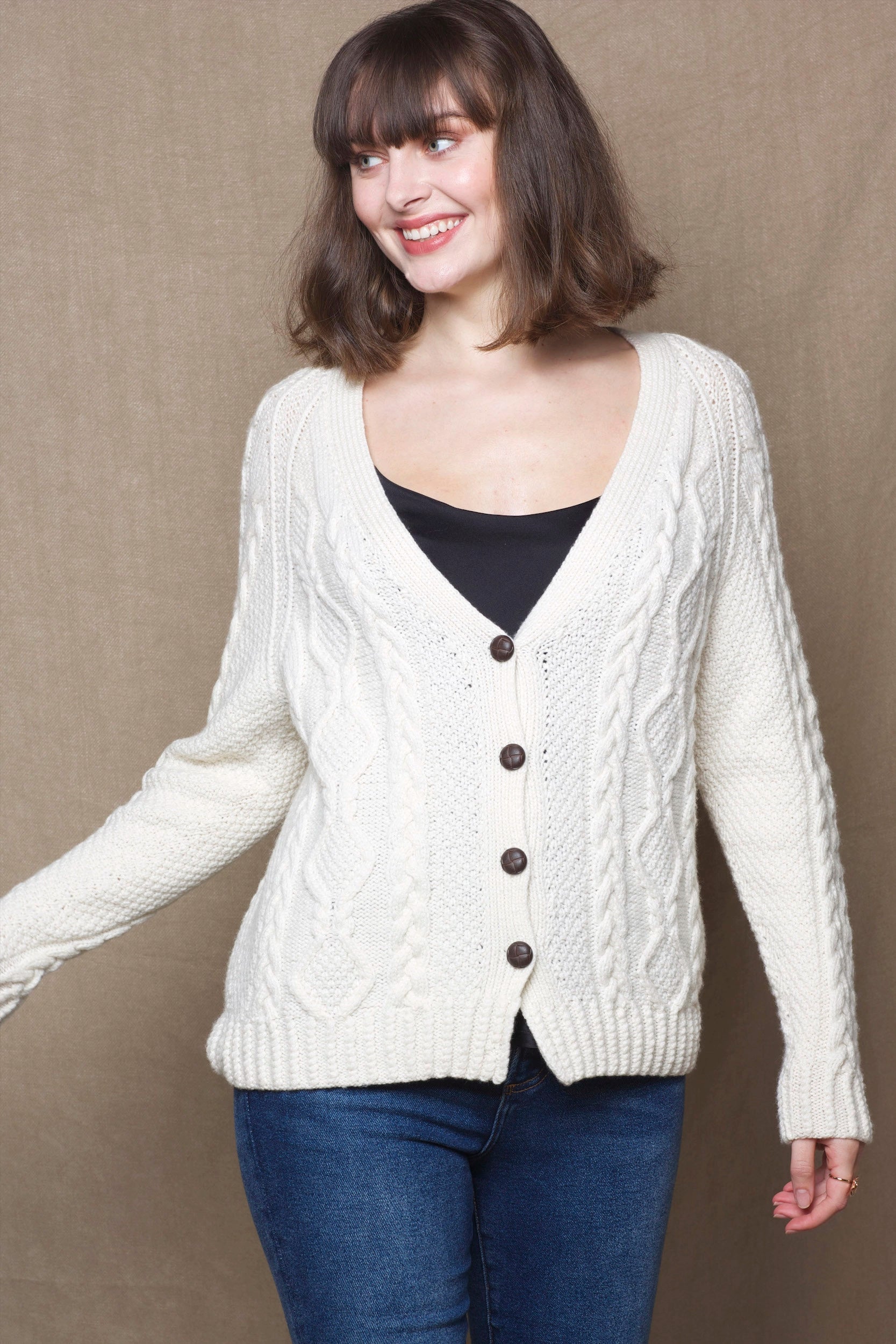 Luxury Cashmere Aran Irish Sweater in Cream