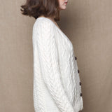 Luxury Cashmere Aran Irish Sweater in Cream