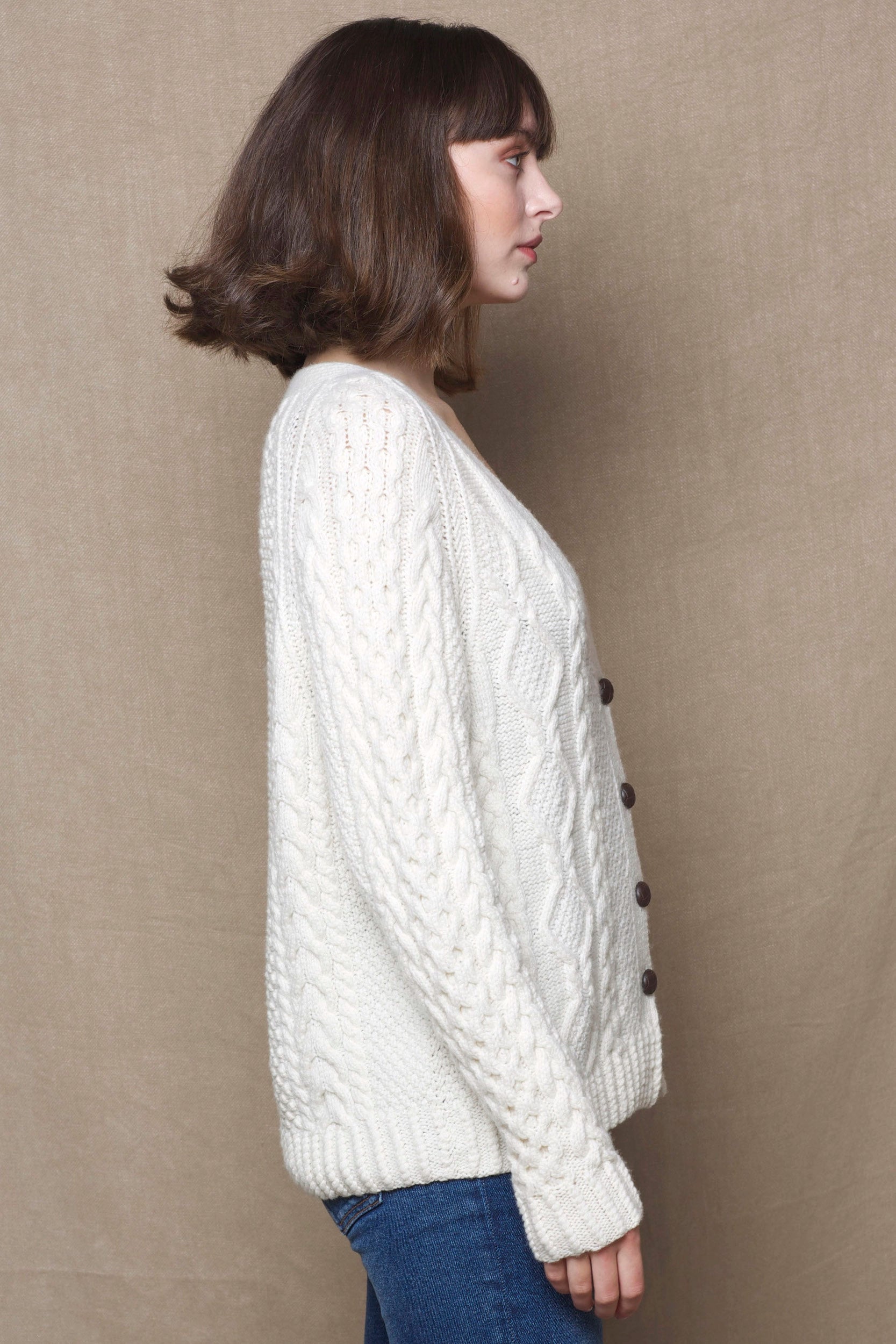 Luxury Cashmere Aran Irish Sweater in Cream