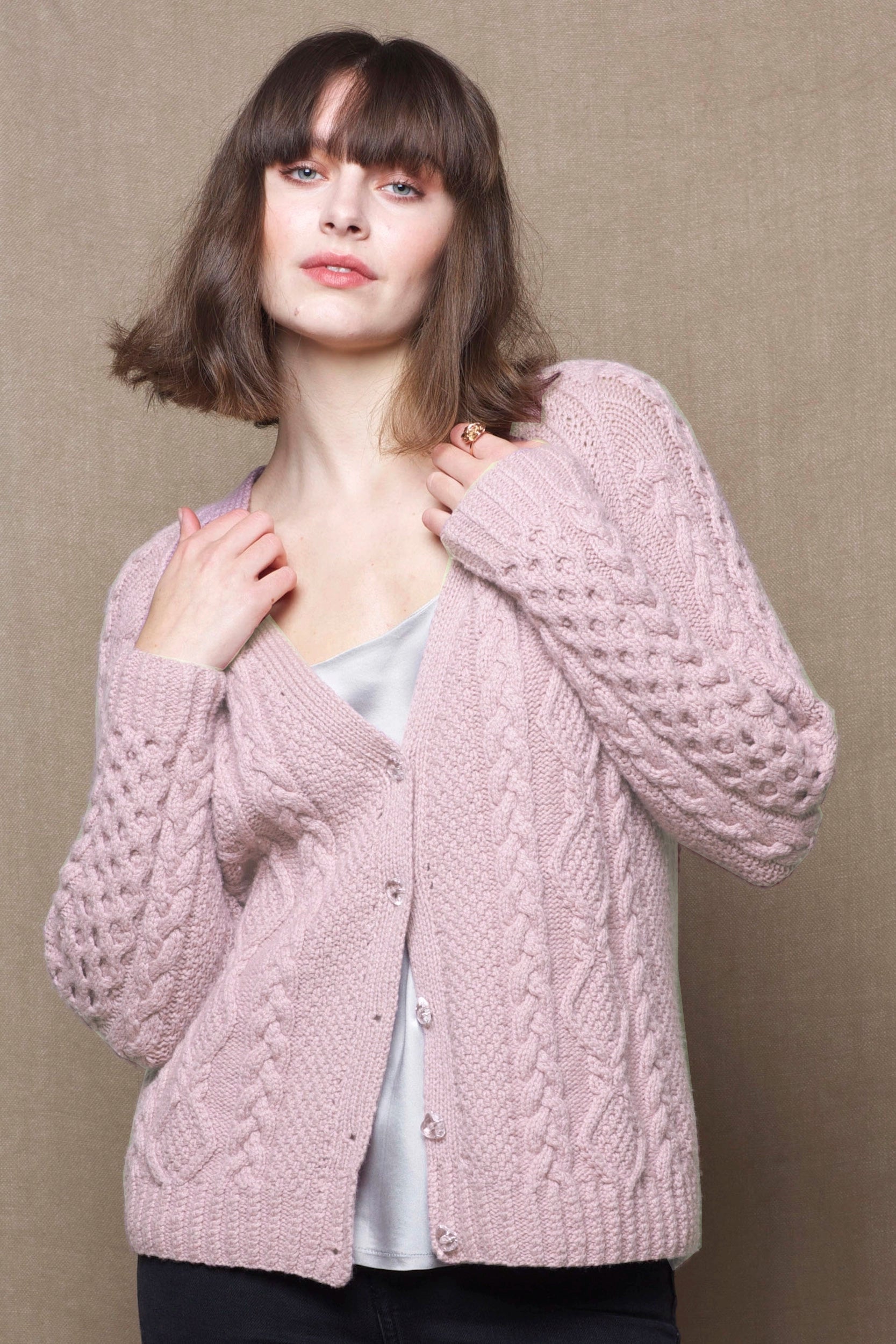 Luxury Cashmere Aran Irish Sweater in Pink