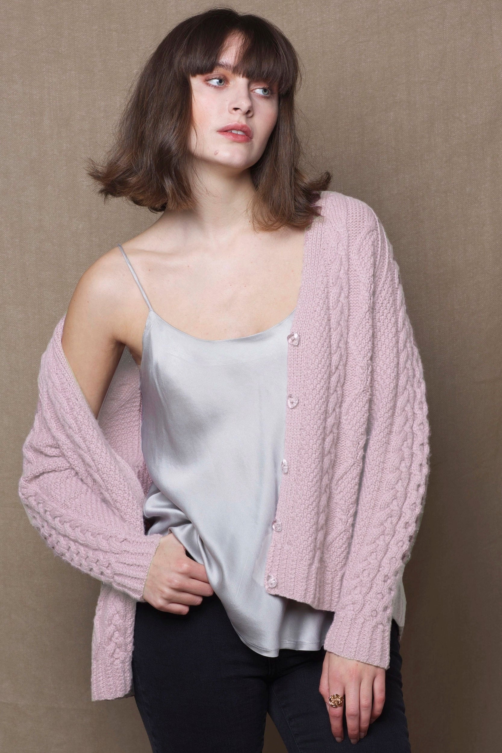 Luxury Cashmere Aran Irish Sweater in Pink