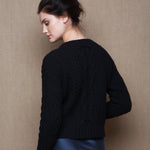 Cashmere Aran Knit Cardigan in Black
