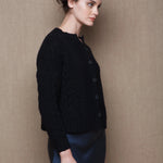 Cashmere Aran Knit Cardigan in Black