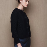 Cashmere Aran Knit Cardigan in Black
