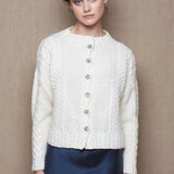 Cashmere Aran Knit Cardigan in Cream